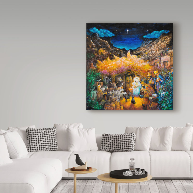 «Nativité» par Kellene, reproduction de peinture à l'huile sur toile tendue, H 14 po x l 14 po