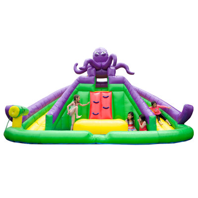 Glissade d'eau JumpOrange Octopus avec zone d'éclaboussure et glissoires doubles pour enfants (avec souffleur et canon)