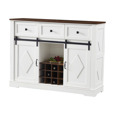 Sideboard Cabinet With 2 Doors And 3 Drawers - Rustic Design, Walnut Color For Living Room Storage Coffee Sliding Barn Door: 3 2-door Buffet & Dining Room, Style In Warm White/walnut