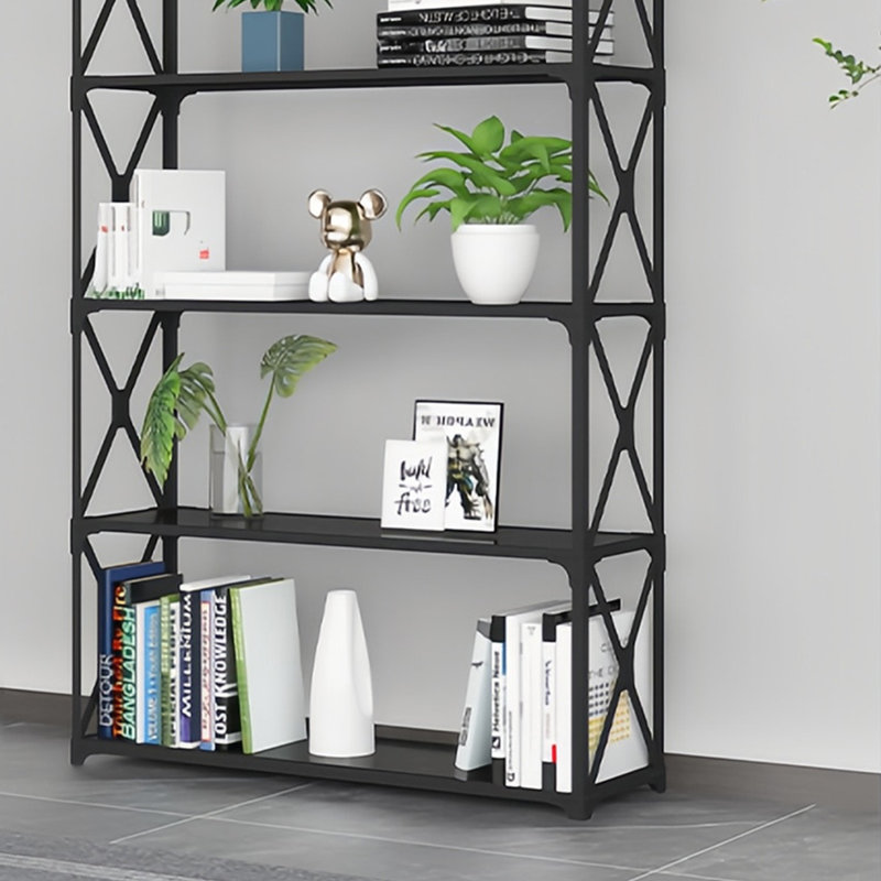 A simple and creative bookcase, (5 Shelves) 78.7"H x 35.4"W x 11.8"D, Black