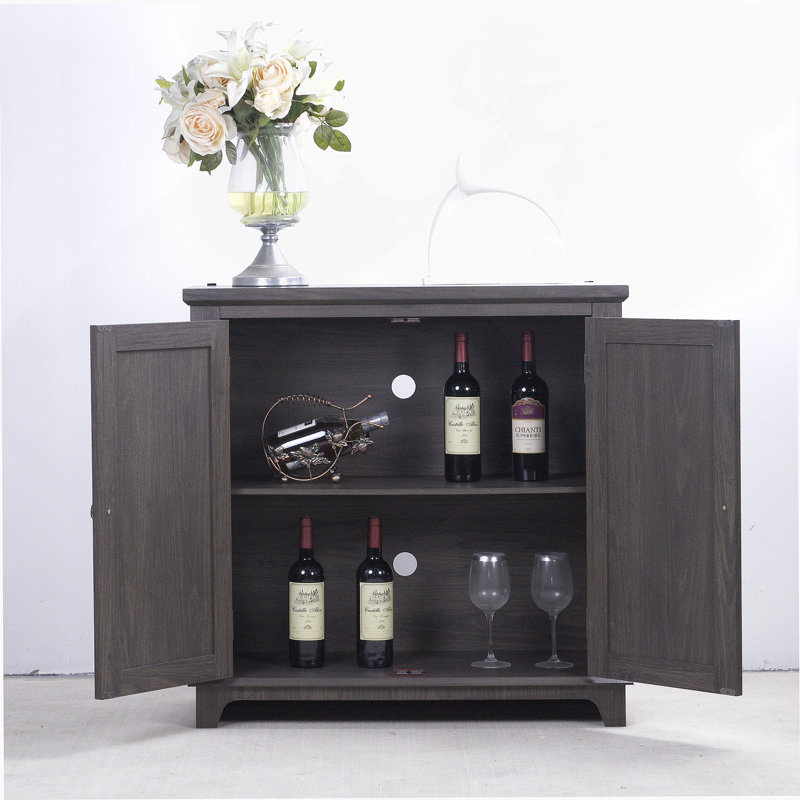 Buffet élégant avec 2 portes en miroir en acrylique, Marron foncé