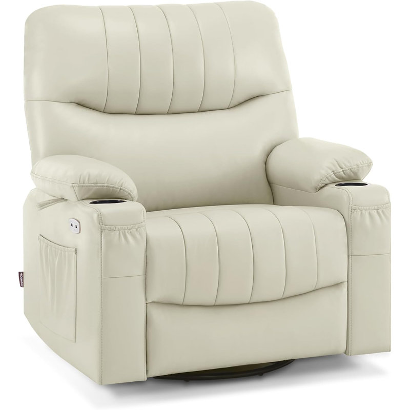 Fauteuil inclinable électrique, fauteuil berçant et oscillant électrique avec ports USB, Similicuir crème / blanc