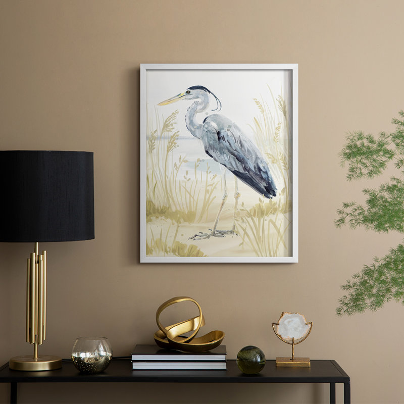 Heron on the Coast II, reproduction encadrée - bois massif, H 15 po x l 12 po, Blanc