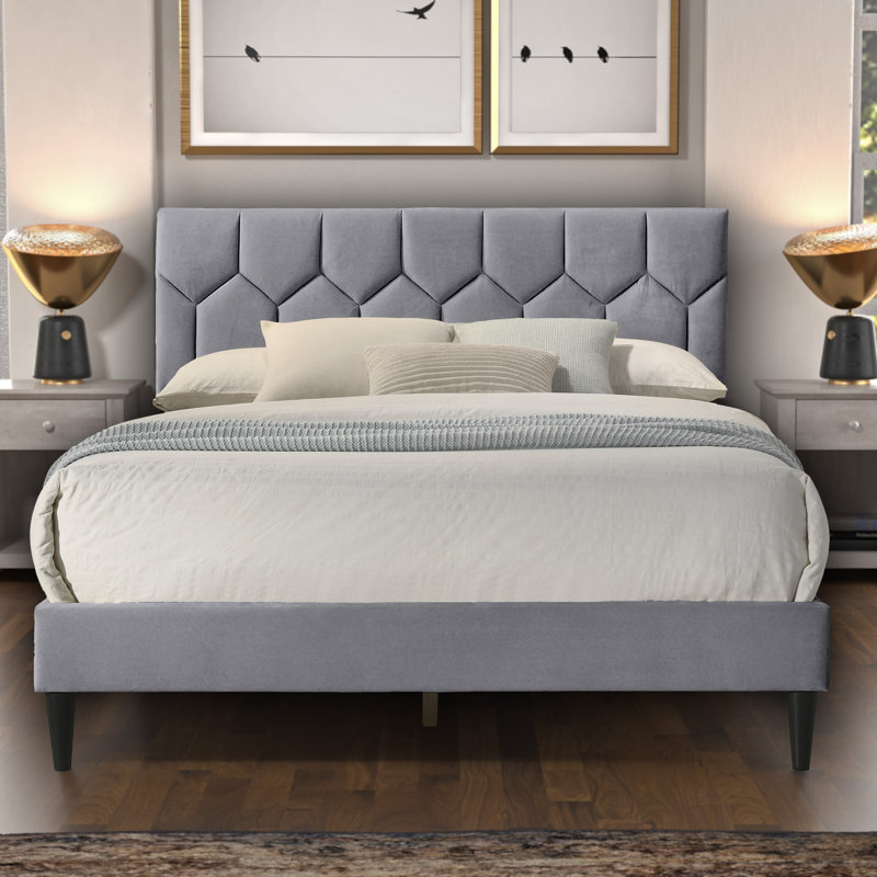  Upholstered Double Bed, Grey