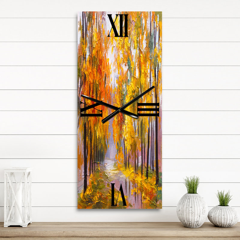 Horloge murale forêt pleine de feuilles tombées en automne, Petit