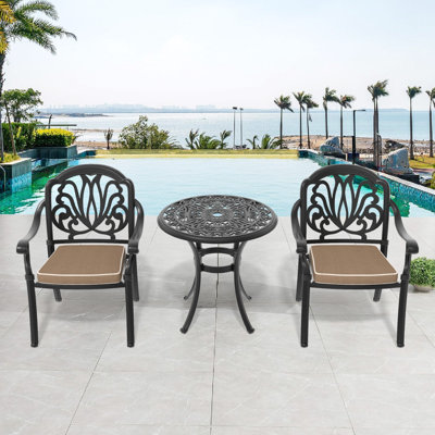 Cast Aluminum Patio Furniture  With Black Frame And  Seat Cushions In Random Colors