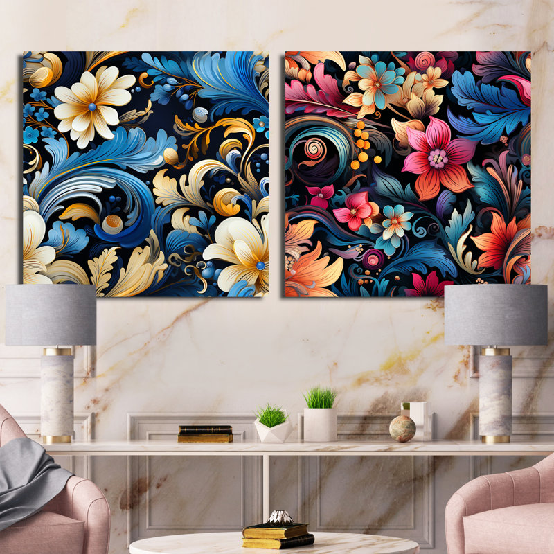 Willenhall - Ensemble de 2 collages floraux et botaniques carrés, H 30 po x l 61 po, Toile tendue
