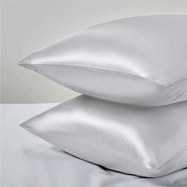 Silk Pillowcases for Hair and Skin Health Soft Smooth Breathable Pillow Cover (Set of 2), King, White