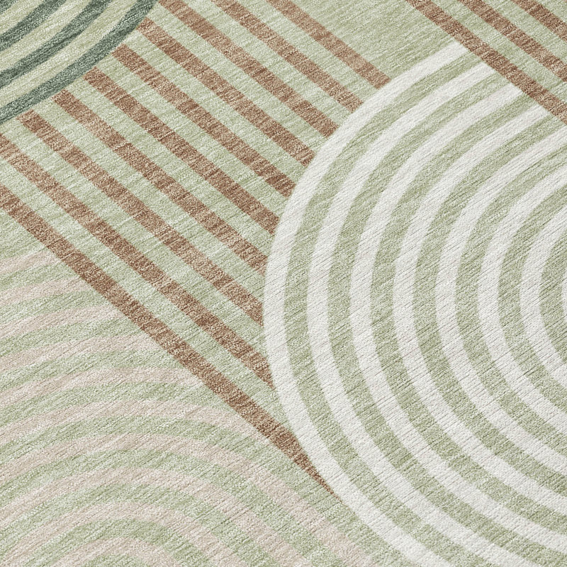 Tapis mid-century moderne lavable à la machine intérieur / extérieur Chantille ACN2549, Céleri