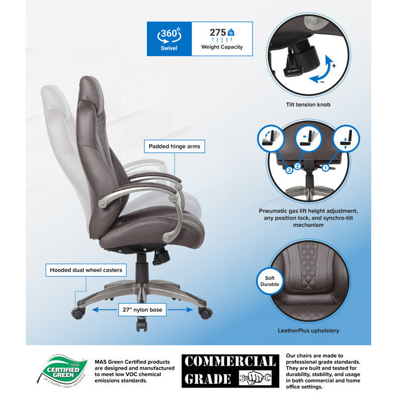 Vinyl Executive Chair, Pewter, Brown