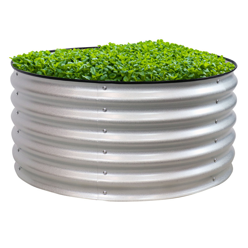Round Galvalume Steel Outdoor Raised Garden Bed - 3 ft x 3 ft - Silver, Silver