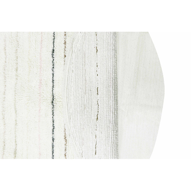 Woolable Kids Wool Striped Area Rug in White/Gray, Round 4'