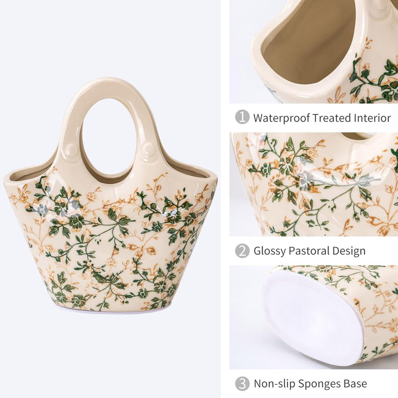 Forme de sac à main floral en céramique 9 po