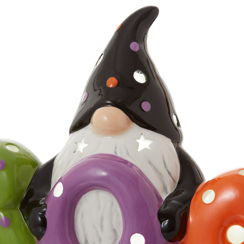 Décoration de table pré-éclairée en céramique gnome d'Halloween BOO pré-éclairée