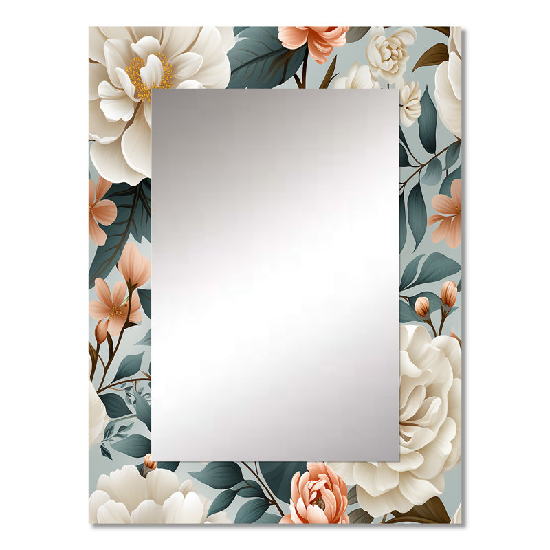 «Allessa Farmhouse Blue and White Floral Gardens», miroir décoratif floral, miroir mural floral, impression d'art en métal