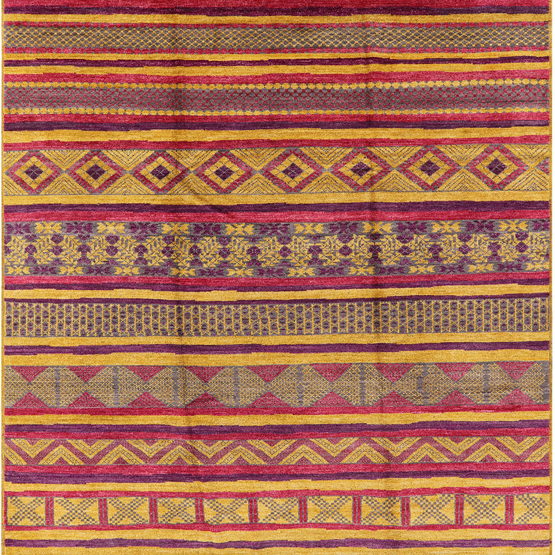 Tapis rose / jaune Minatare Southwestern, Carré 8 pi