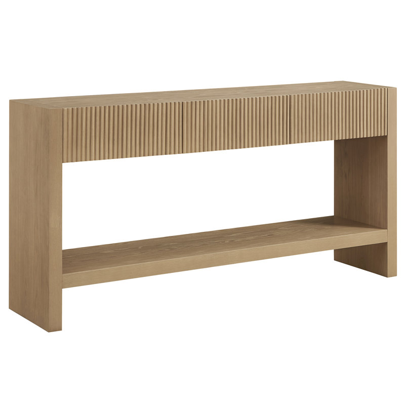 Manzanita 60" Wide Rectangular Solid Wood Fluted Console Table in Light Oak, Light Oak, 30" H x 60" W x 14" D