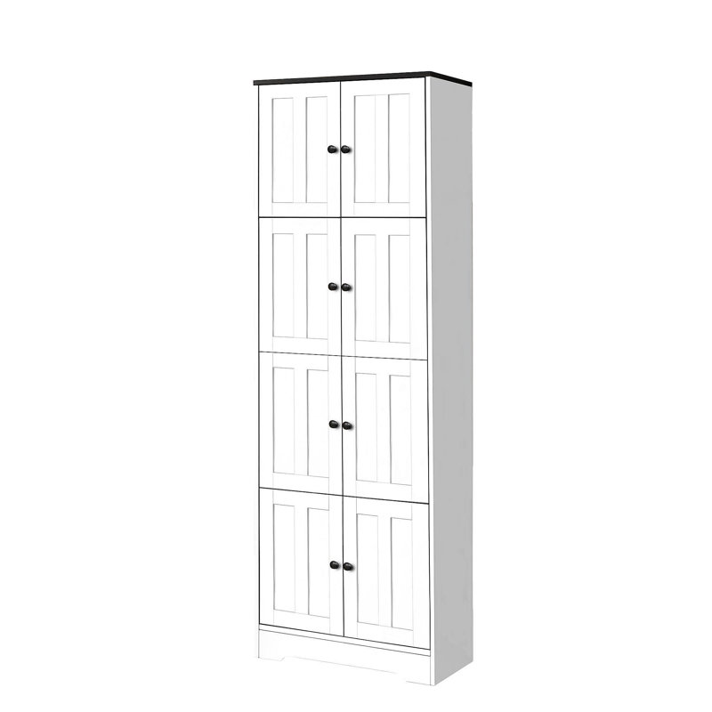 Tall Storage Cabinet With 8 Doors And 4 Shelves, Wall Storage Cabinet For Living Room, Kitchen, Office, Bedroom, Bathroom, White