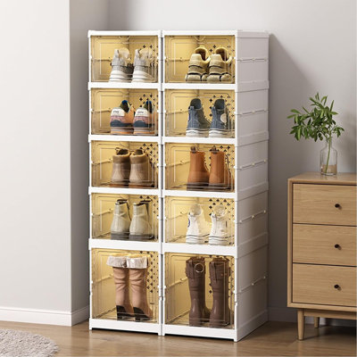 Open-Front Shoe Storage Organizer Bins, Space-Saving Shoe Rack Holder Boxes, Stackable Clear Storage Bins For Shoes, Durable Moving Cabinet Storage Containers
