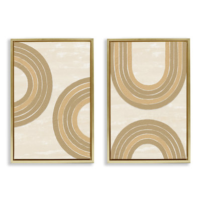 Neutral Beige Rainbows 2 Pc Framed Floater Canvas Set By Martina Pavlova
