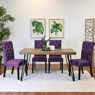 5 Tables de salle à manger: table rectangulaire avec 4 chaises rembourrées, pin foncé, sièges: table en bois d'ingénierie, confortable