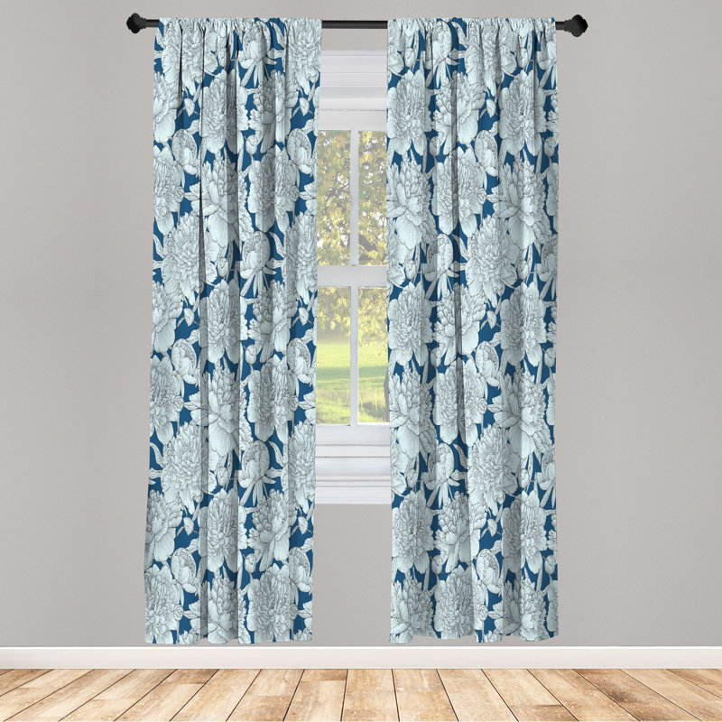 Ebern Designs Floral Curtains, Rose Chamomile Peony Print, Protection du ciel nocturne, 28" W x 63" L