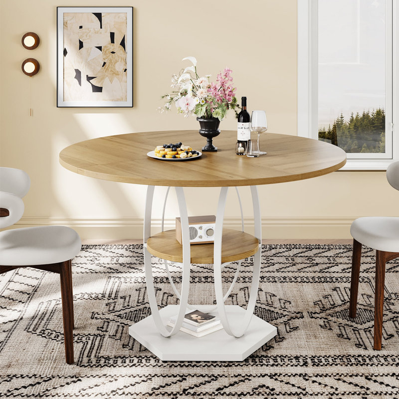 Table de salle à manger de 42 pouces avec tablette de rangement pour la cuisine et la salle à manger (chêne naturel), Blanc