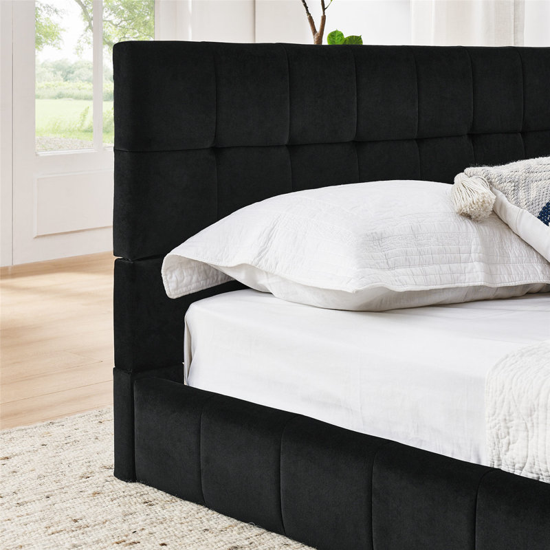 L-shape Corner Bed Frame Velvet Tufted Daybed