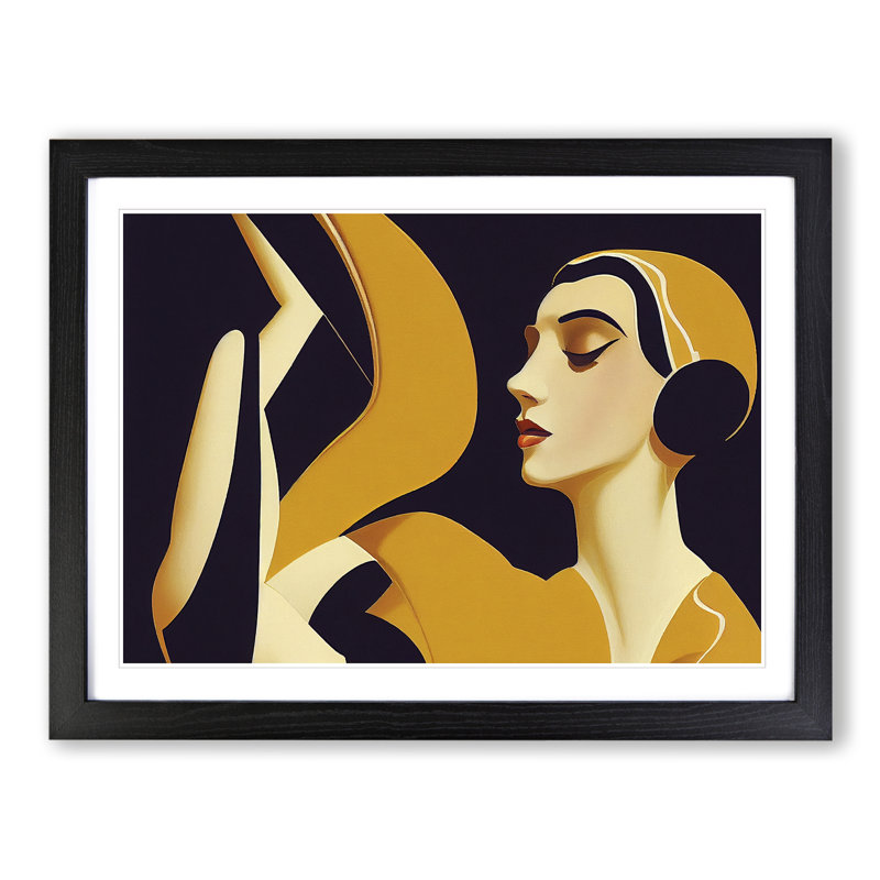 Art Deco Woman 1 Piece Single Picture Frame Wall Art, 34cm H x 46cm W x 2cm D, Black Framed