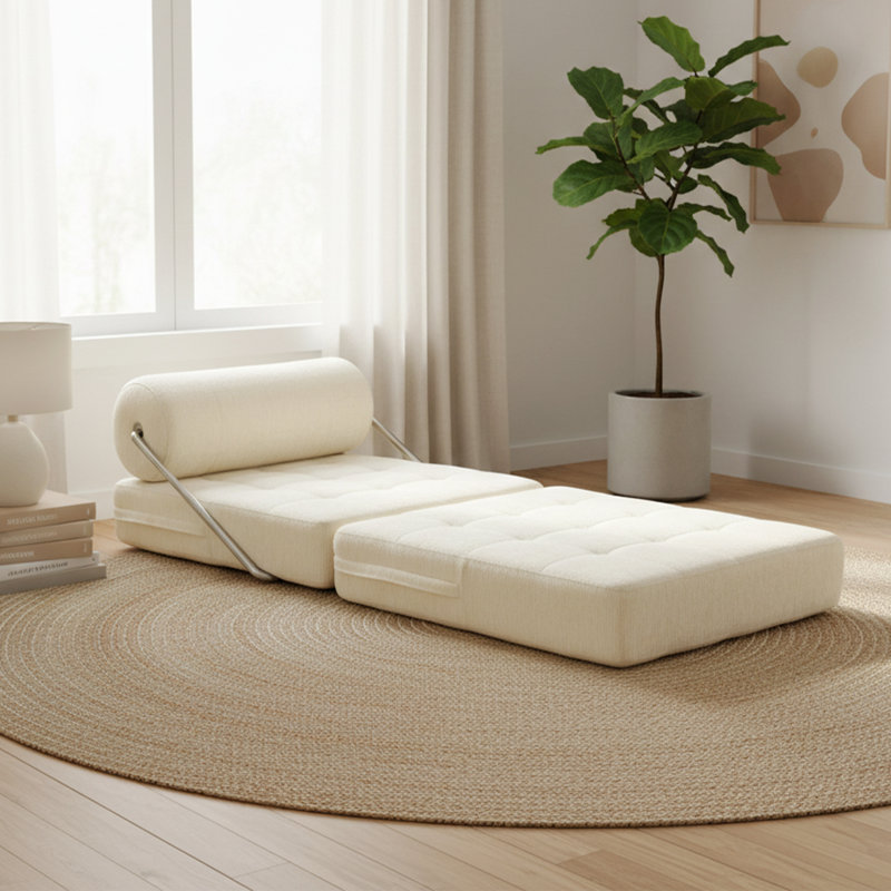 4-in-1 Convertible Sofa Bed,Compression Single Folding Sleeper Chair with Back Support , Soft Chenille Boneless Floor Couch, Small Futon for Living Room, Bedroom, Apartment (Beige)