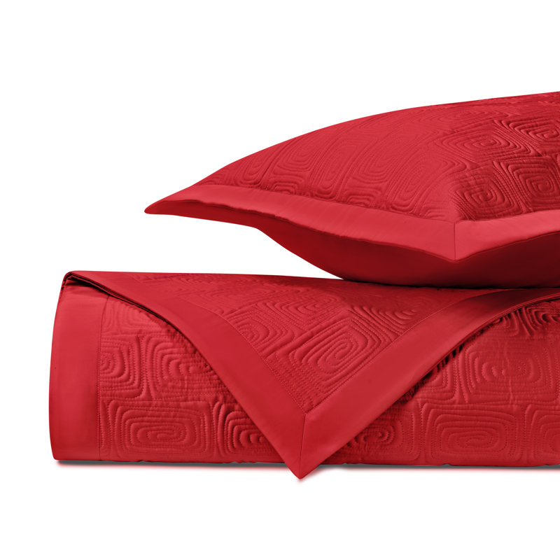 Maze Quilted Sateen Coverlet Set, King Coverlet + 2 King Shams, Bri Red