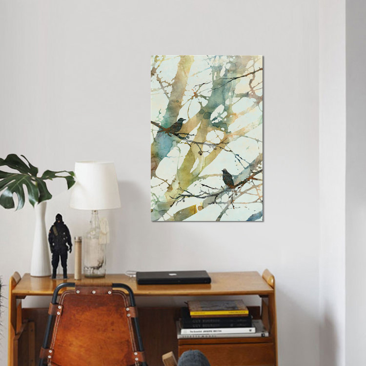 « botanique oiseaux ii », impression sur toile, H 26 po x l 18 po x P 1,5 po, Toile avec cadre noir, Pas de tapis