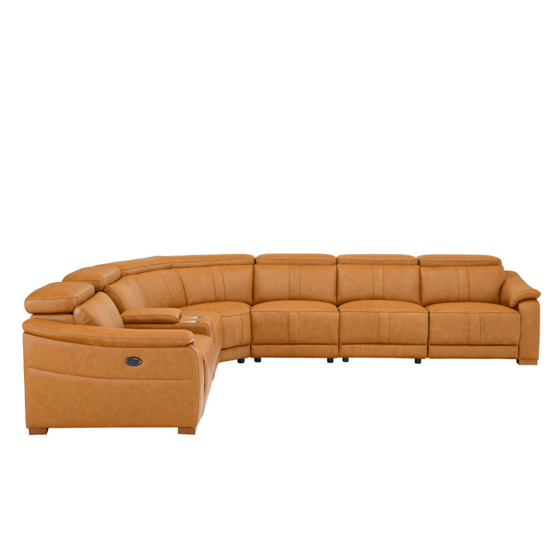 Ensemble de cinéma inclinable en cuir Barnemouth, Cuir synthétique gingembre, H 31,5 po x l 126,5 po x P 112,5 po