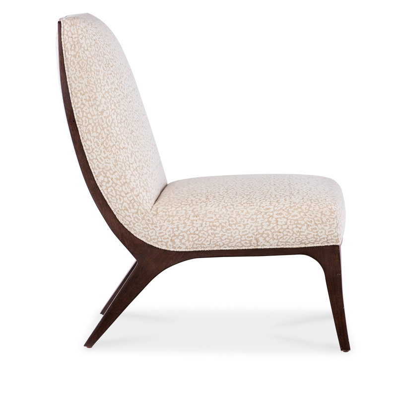 Beige Leather Slipper Chair with Wooden Legs