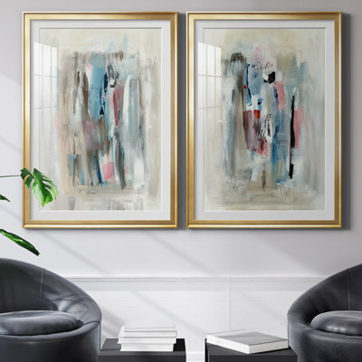Rain Shadow I - Encadré sous verre, ensemble de 2, grand tableau pour salon