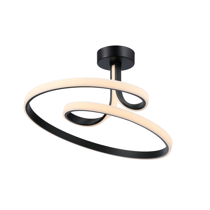 23.5" Led Simple Geometric Semi-flush Mount Ceiling Light In Sand Black Finish For Bathroom, Kitchen Island, And Living Room