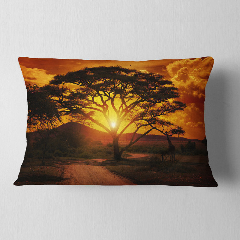 Coussin lombaire à l’arbre tout-soir imprimé paysage africain