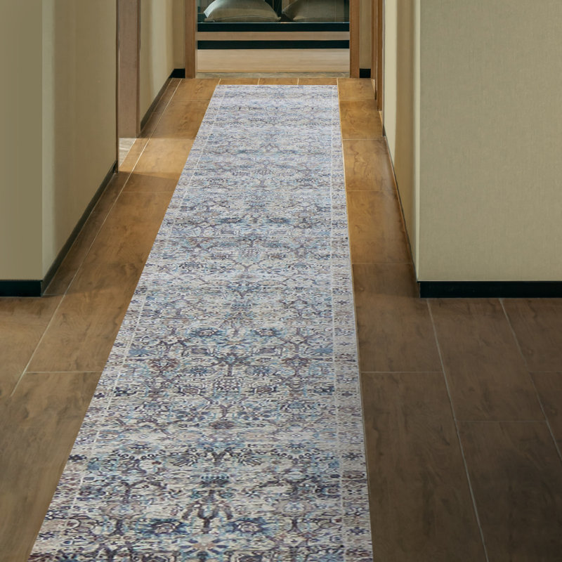 Hand Knotted Oriental Area Rug in Beige/Blue/Gray, Runner 2'6" x 22'