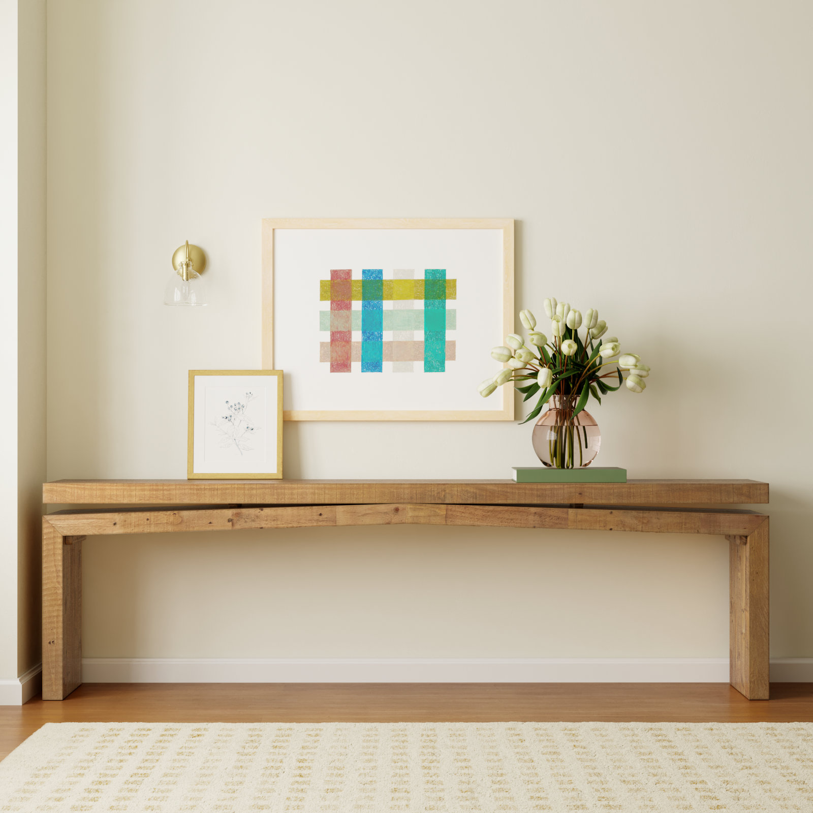 Henn Solid Wood Console Table, Sierra Rustic Natural, 30.75" H x 94" W x 15" D