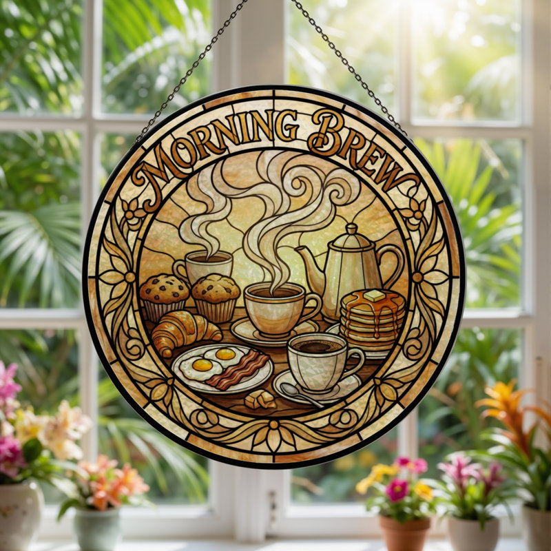 Panneau de vitrail H 7,8 po Morning Brew, H 7,8 po x l 7,8 po