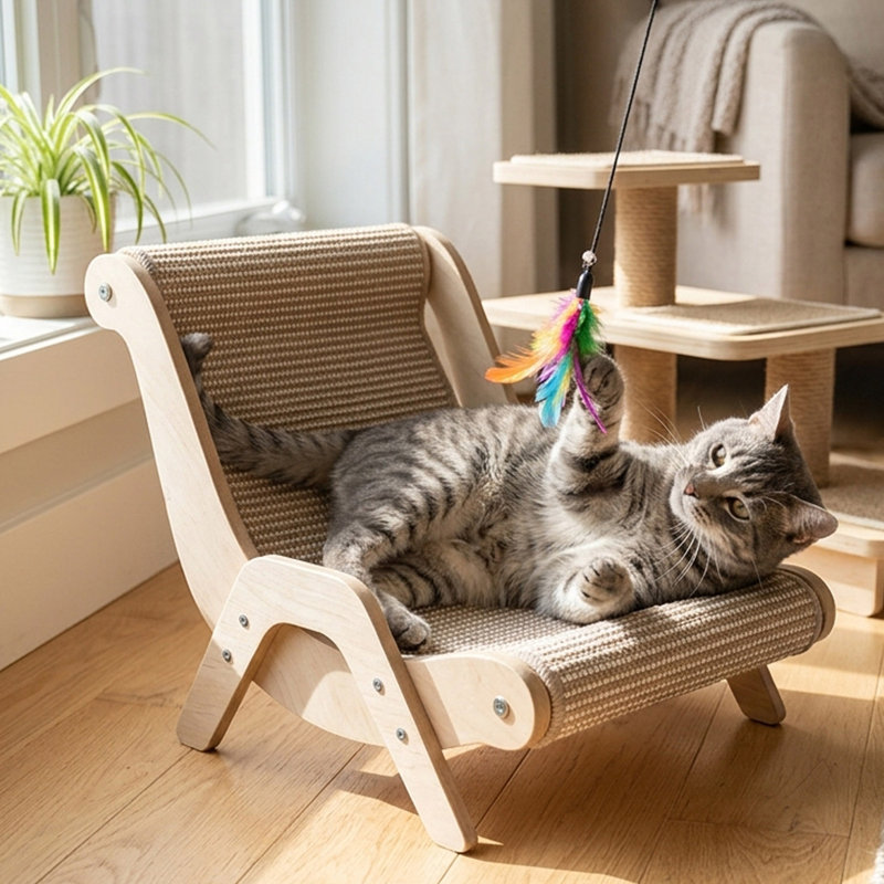 2-in-1 Cat Scratcher Lounge Chair Pet Bed