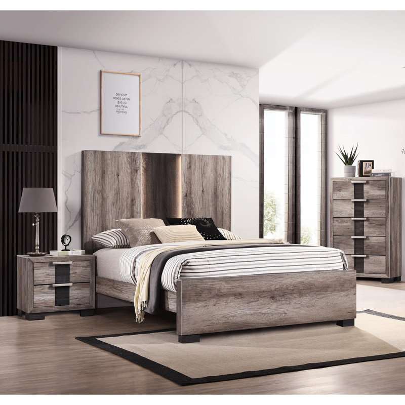 Table de chevet pour chambre à coucher - Finition contemporaine en métal deux tiroirs, Brun
