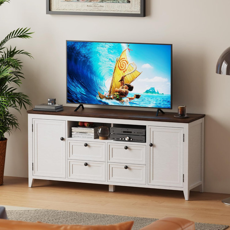 Farmhouse Tv Stand For 65 Inch Tvs, Entertainment Center With 4 Drawers And 2 Storage Cabinets