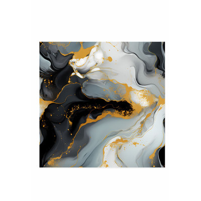 Abstrait noir et doré, coups de pinceau III, art moderne sans cadre
