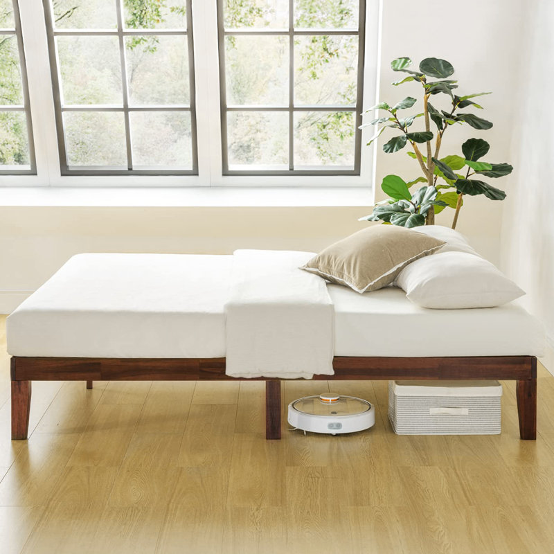 Solid Wood Platform Espresso Bed With Wooden Slats No Box Spring Needed Easy Assembly 12 Inch, Queen