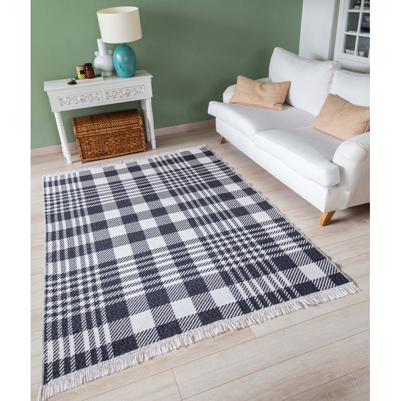 Rioux Cotton Plaid Indoor Rug, Rectangle 5'3" x 7'7"