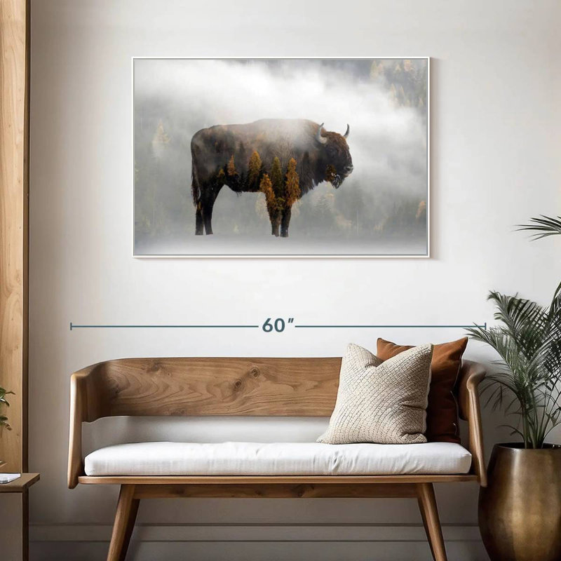 Bison de la forêt de pins, Cadre flottant blanc, 43 po x 29 po