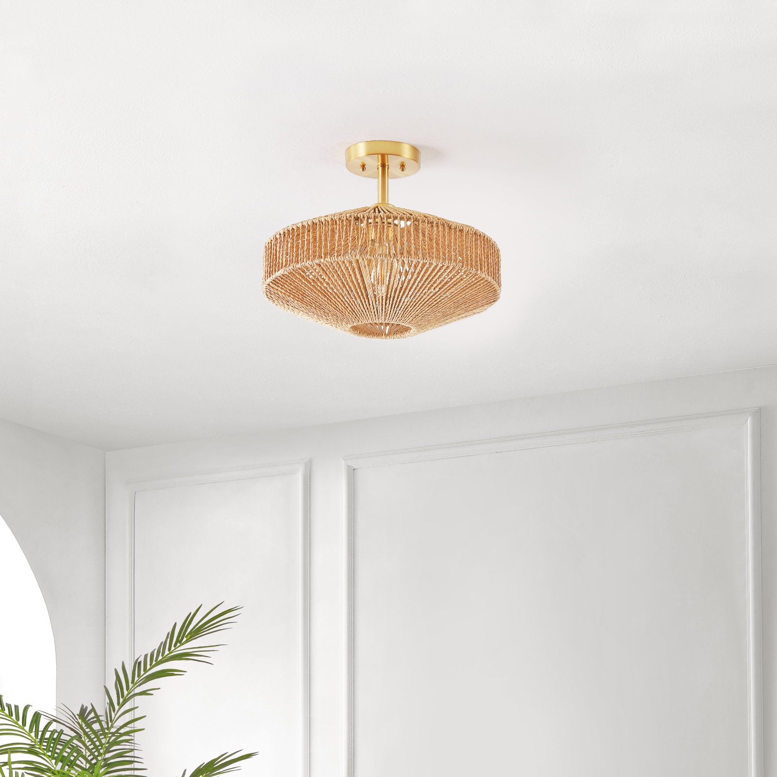 Loran Single Light Rattan Semi Flush Mount