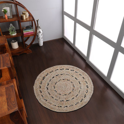 Heller Hand Woven Jute Eco-Friendly Solid Area Rugs - Round, Beige Color, Oriental Design, Low Pile, Natural Fiber, Outdoor Indoor Handmade Area Rugs for Living Room, Bed Room