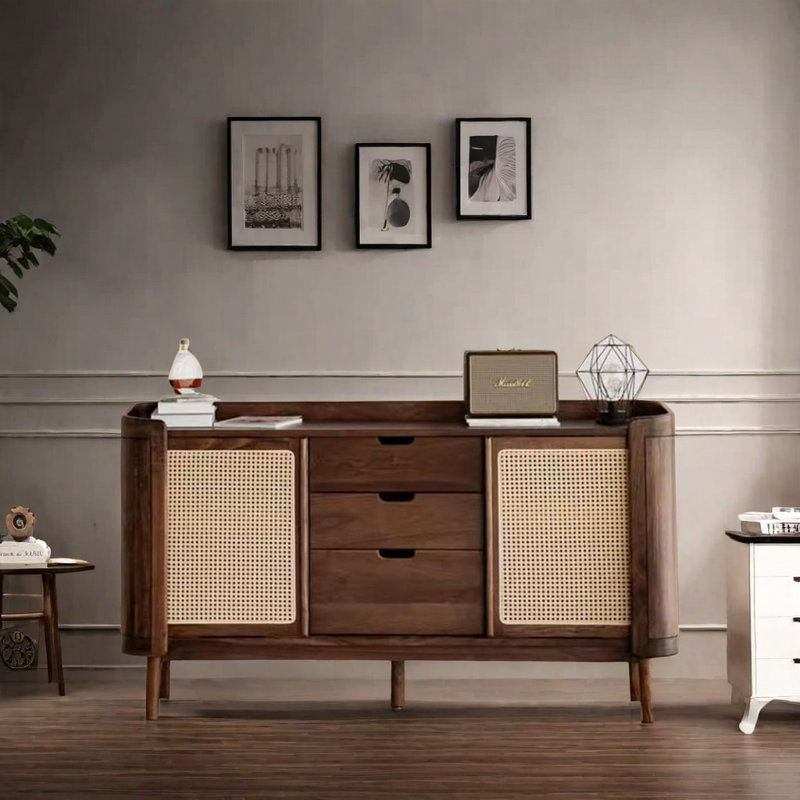 Armoire d'appoint à porte coulissante en rotin